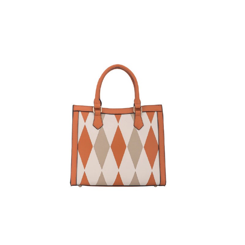 BORSA A MANO CON ROMBI ARANCIO E TAUPE - Alessia Massimo STYLE1761 BORSA A MANO CON ROMBI ARANCIO E TAUPE - Alessia Massimo STYLE1761