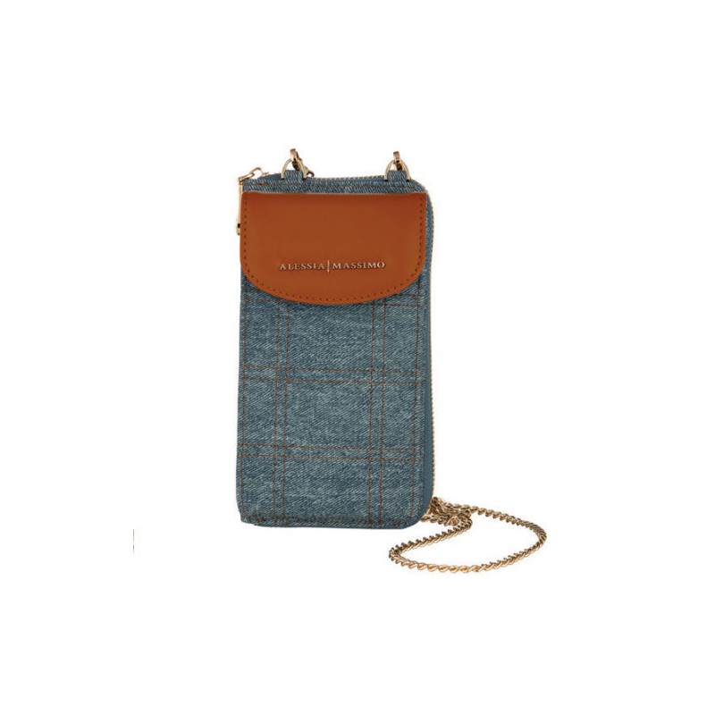 Portacellulare Tracolla Blu Alessia Massimo SPF1829 in Denim con Patta Eco-Pelle Portacellulare Tracolla Blu Alessia Massimo SPF1829 in Denim con Patta Eco-Pelle