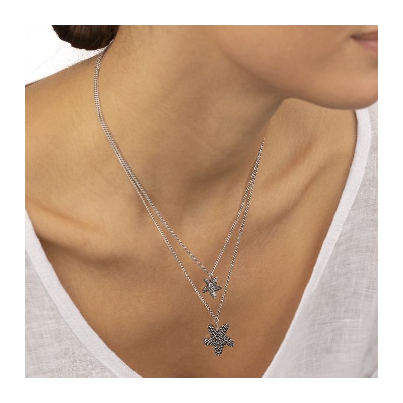 COLLANA STELLE MARINE DOPPIA CATENA PLACCATO ARGENTO - VESTOPAZZO LO53133 COLLANA STELLE MARINE DOPPIA CATENA PLACCATO ARGENTO - VESTOPAZZO LO53133