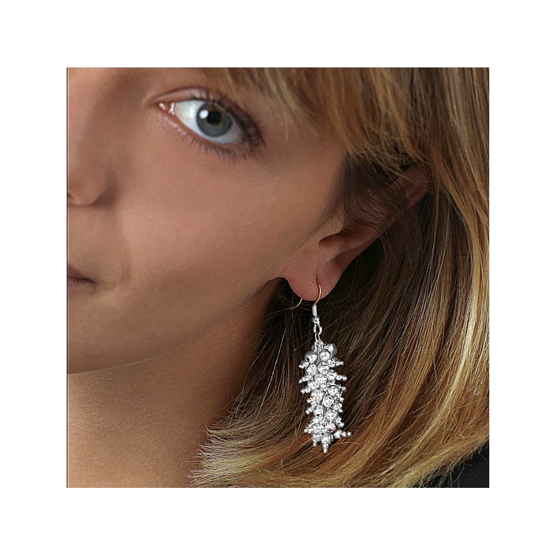 ORECCHINI GRAPPOLO DI SFERE MOGRA PLACCATO IN ARGENTO - VESTOPAZZO DD16087 ORECCHINI GRAPPOLO DI SFERE MOGRA PLACCATO IN ARGENTO - VESTOPAZZO DD16087